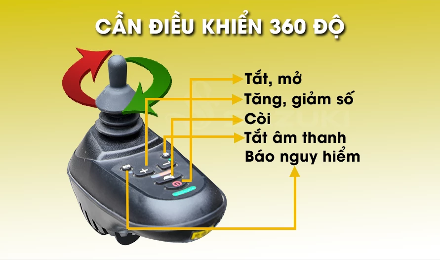Cần điều khiển 360 độ có nút tăng giảm tốc và còi