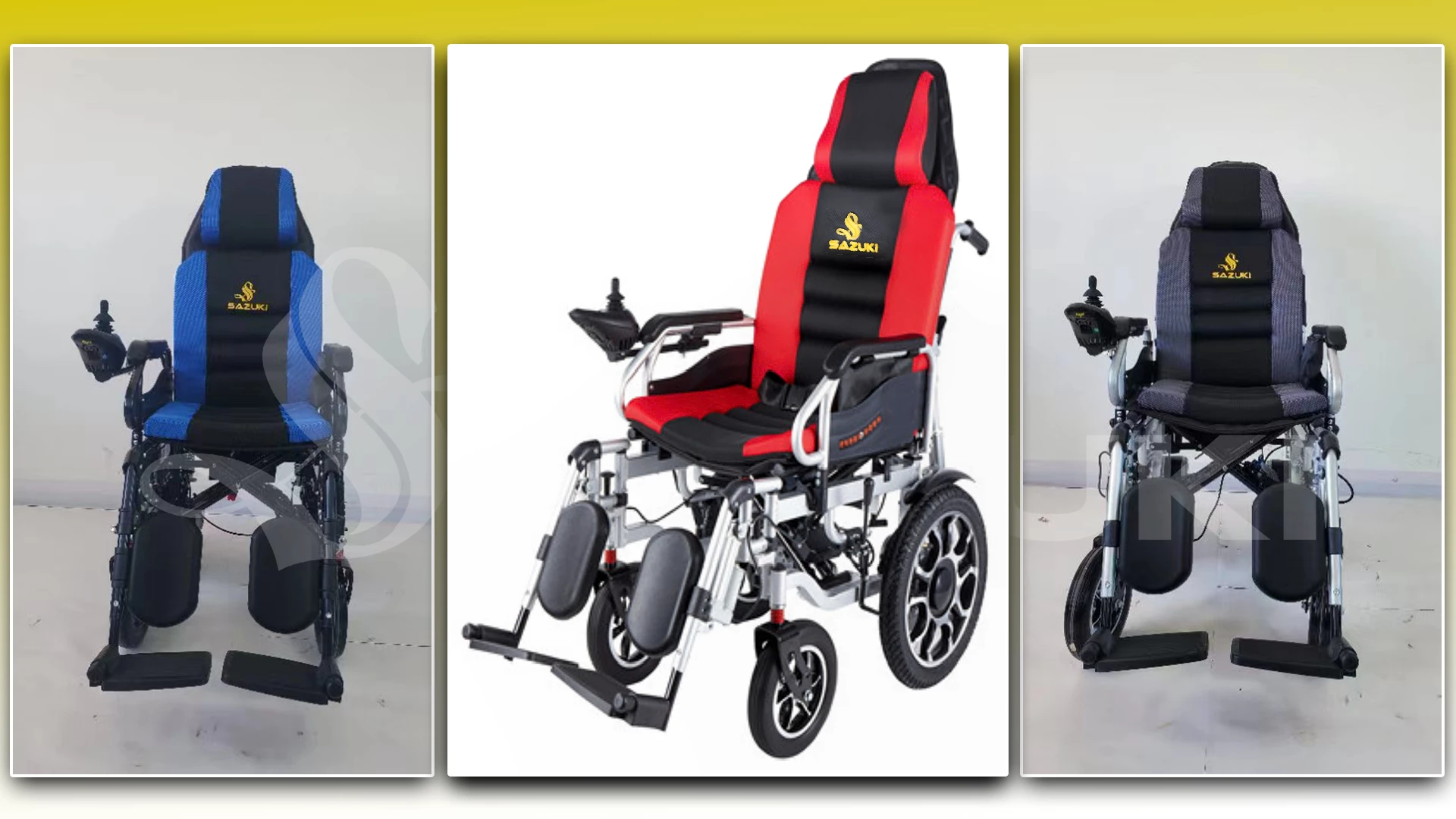 Ba màu xe lăn điện Sazuki S16: xanh, đỏ, đen